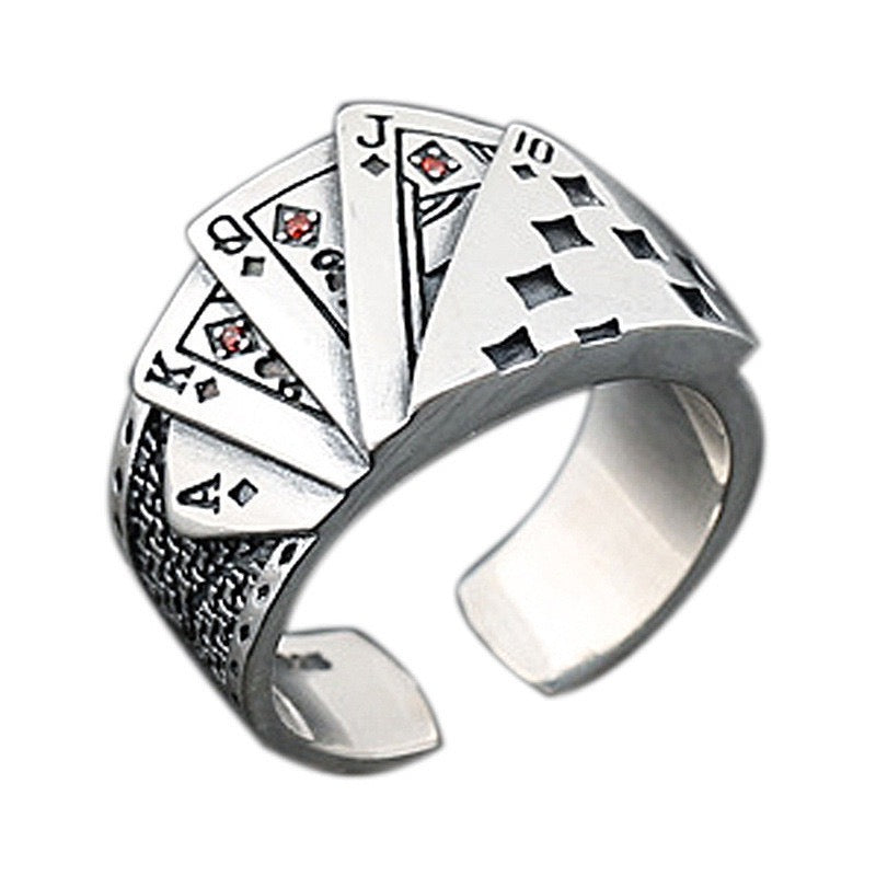 A stylish Royal Flush Open Ring made from durable alloy, featuring a modern open design.