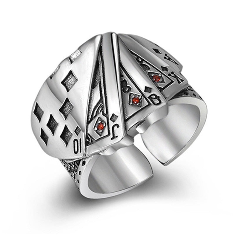 A stylish Royal Flush Open Ring made from durable alloy, featuring a modern open design.