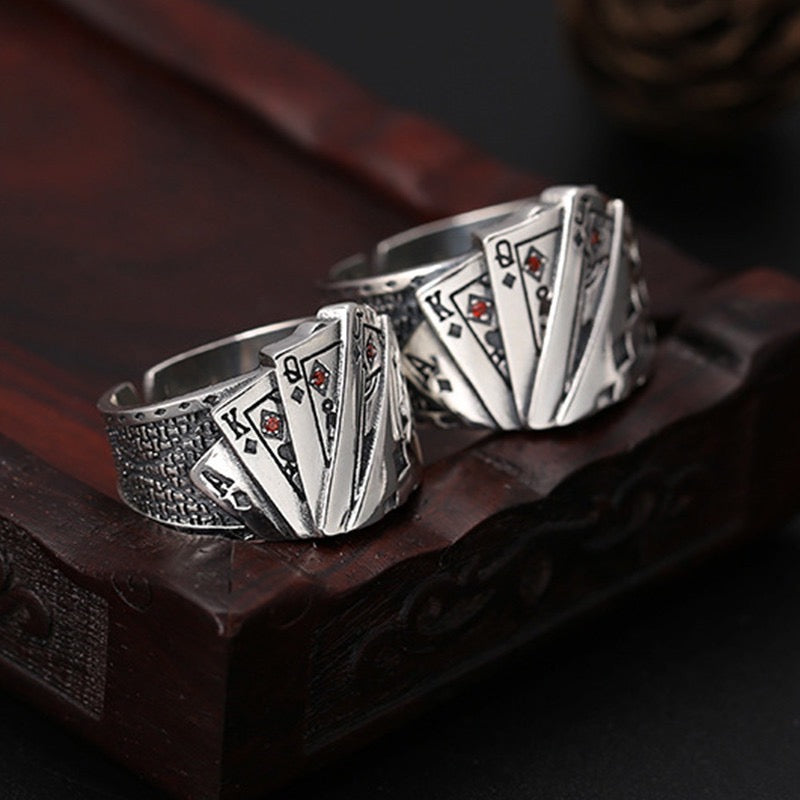 A stylish Royal Flush Open Ring made from durable alloy, featuring a modern open design.