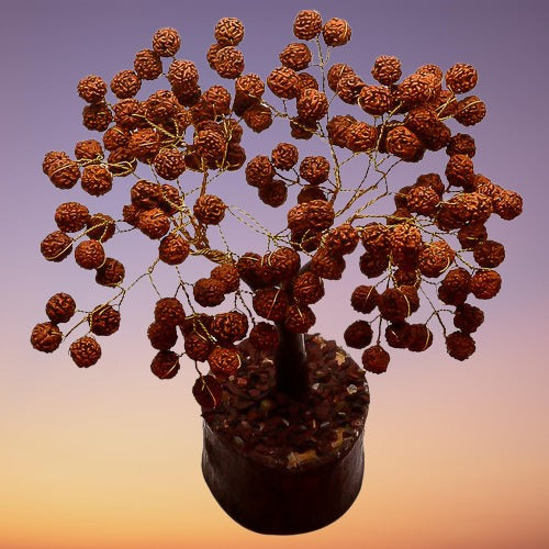 A beautifully crafted Rudraksha Beads Tree featuring 100 natural brown beads, ideal for spiritual meditation and home decor.