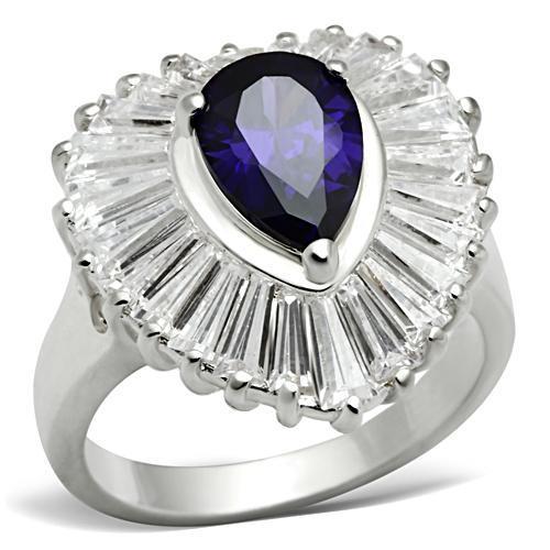 SS004 Silver 925 Sterling Silver Ring featuring AAA Grade CZ stone in tanzanite color, showcasing elegant design and craftsmanship.