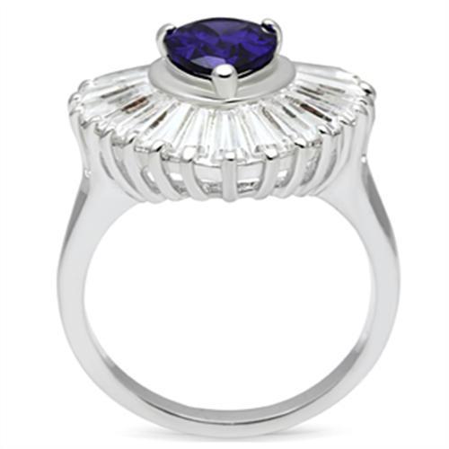 SS004 Silver 925 Sterling Silver Ring featuring AAA Grade CZ stone in tanzanite color, showcasing elegant design and craftsmanship.