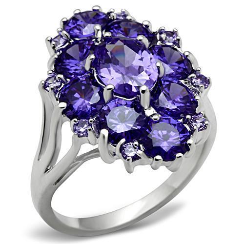 SS005 Silver 925 Sterling Silver Ring featuring AAA Grade CZ stone in tanzanite color, showcasing its elegant design and craftsmanship.