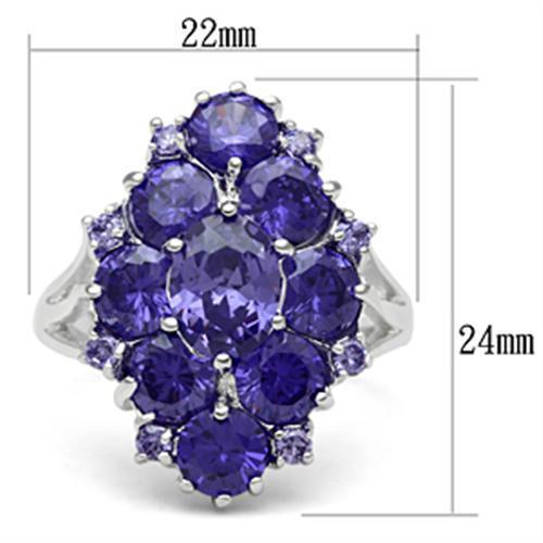 SS005 Silver 925 Sterling Silver Ring featuring AAA Grade CZ stone in tanzanite color, showcasing its elegant design and craftsmanship.