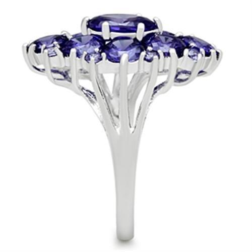 SS005 Silver 925 Sterling Silver Ring featuring AAA Grade CZ stone in tanzanite color, showcasing its elegant design and craftsmanship.