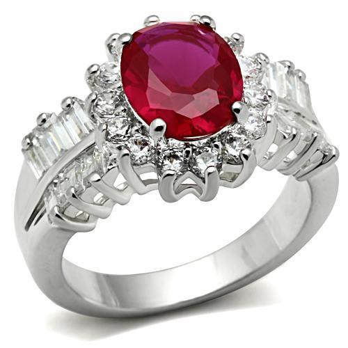 SS009 Silver 925 Sterling Silver Ring featuring a vibrant AAA Grade CZ stone in ruby color, showcasing elegance and craftsmanship.