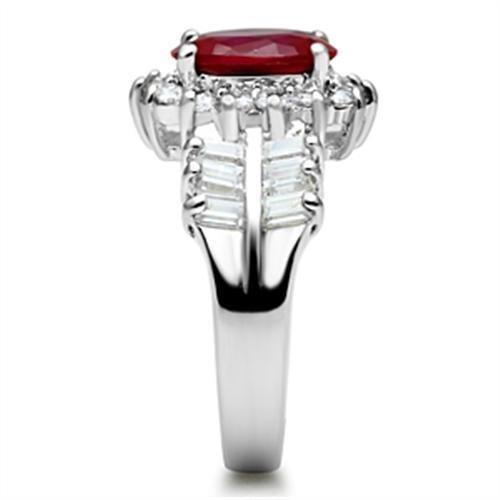 SS009 Silver 925 Sterling Silver Ring featuring a vibrant AAA Grade CZ stone in ruby color, showcasing elegance and craftsmanship.