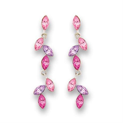 S411001 Rhodium 925 Sterling Silver Earrings featuring multi-color crystals, elegantly designed for a sophisticated look.