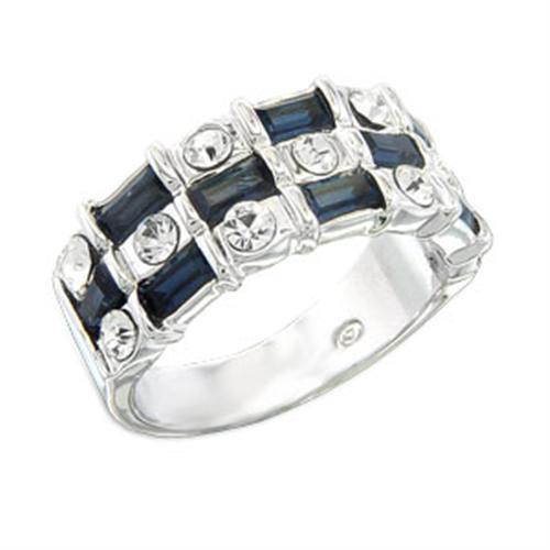 S55206 Rhodium 925 Sterling Silver Ring featuring a top grade Montana crystal, showcasing its elegant design and shiny finish.