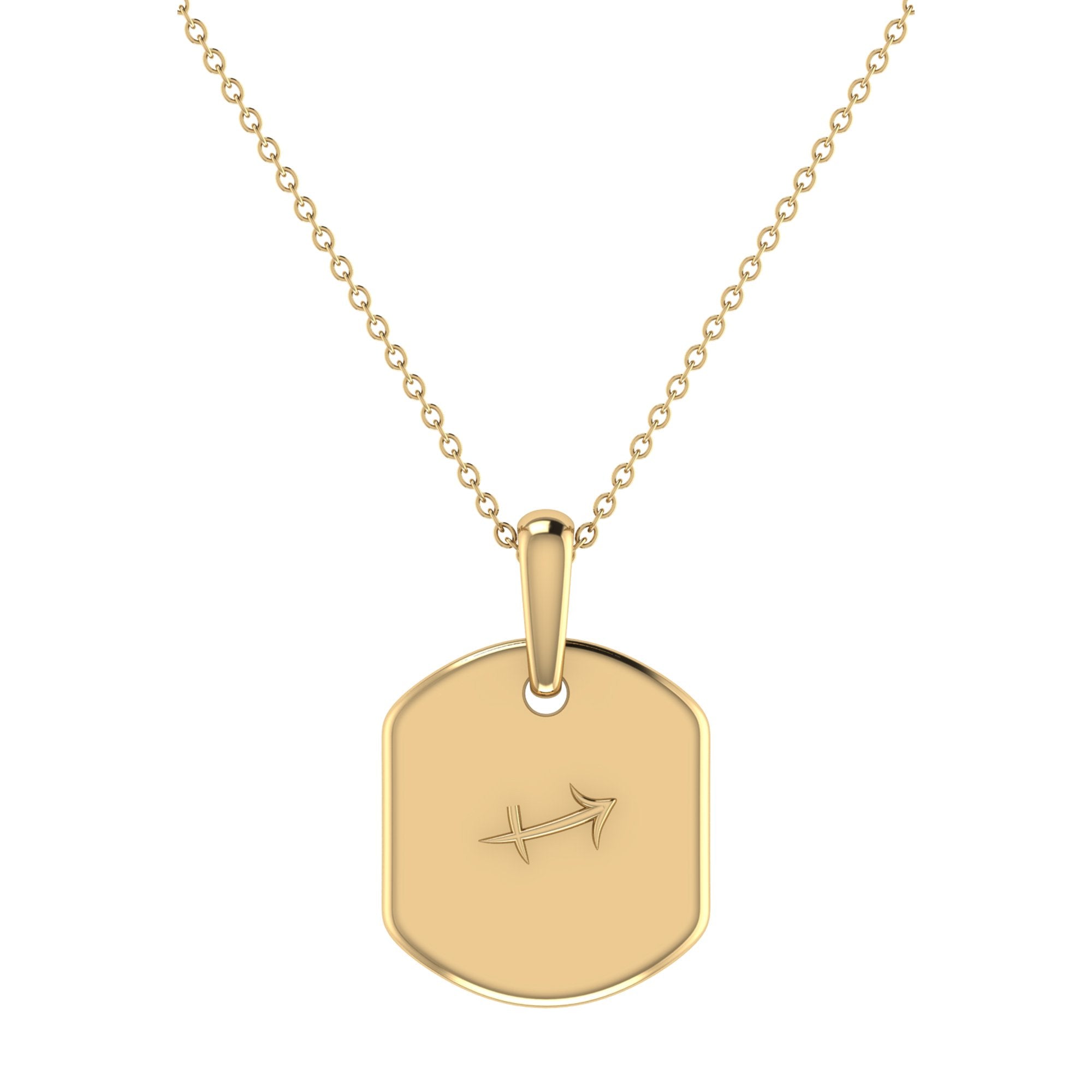 Sagittarius Archer Blue Topaz & Diamond Constellation Tag Pendant Necklace in 14K yellow gold with an 18-inch adjustable chain.