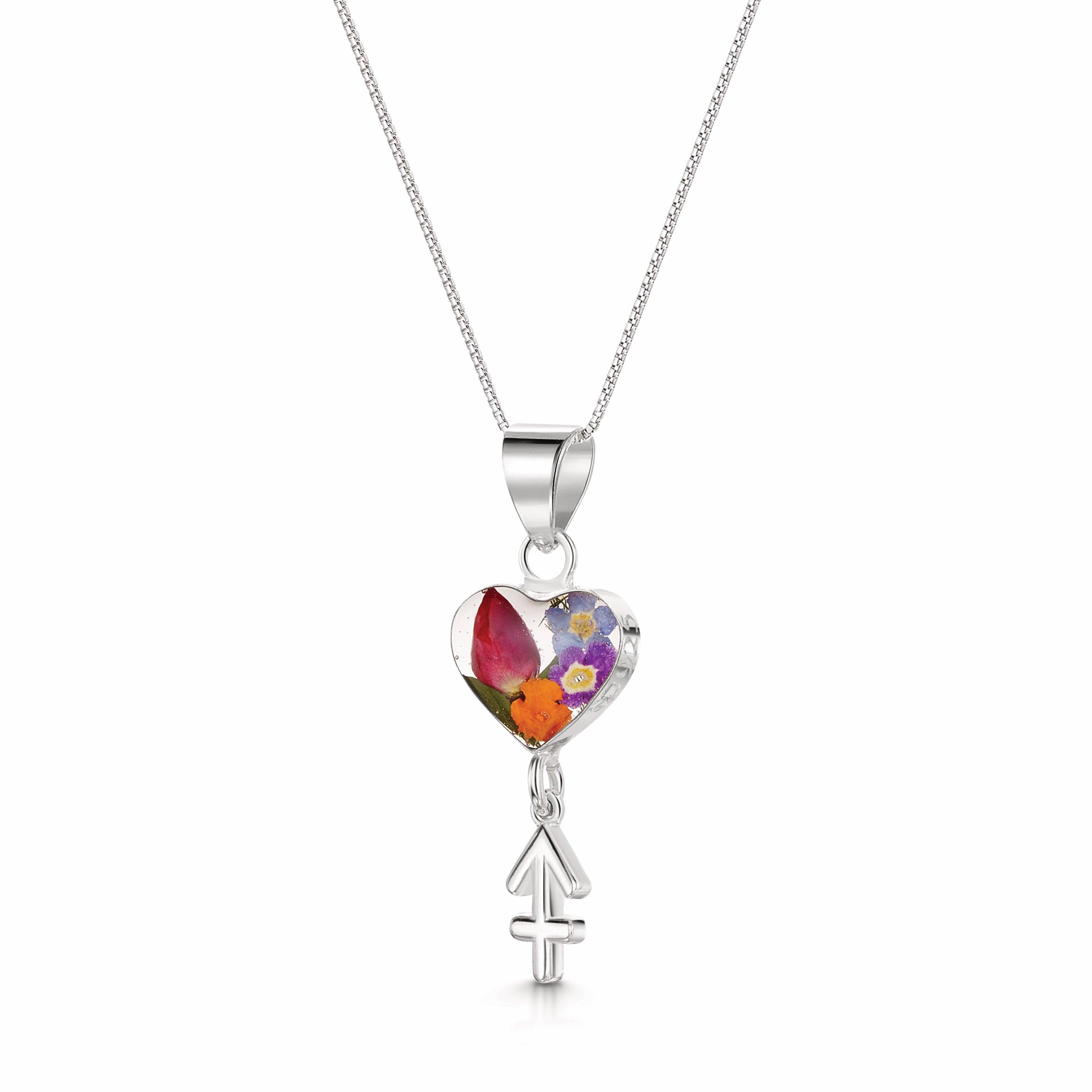 Sagittarius Necklace featuring a sterling silver pendant with real flowers and a detailed zodiac charm, showcasing elegance and individuality.