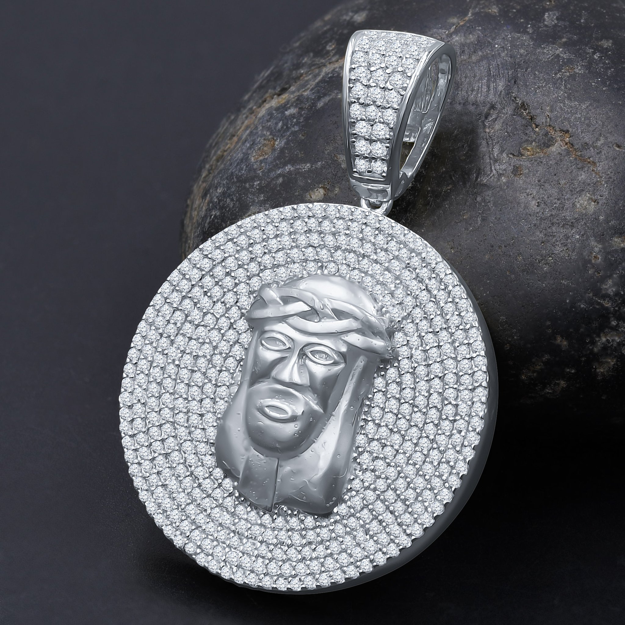 SAINTLY Silver Pendant featuring a circular design with cubic zirconia stones, crafted from 925 sterling silver.