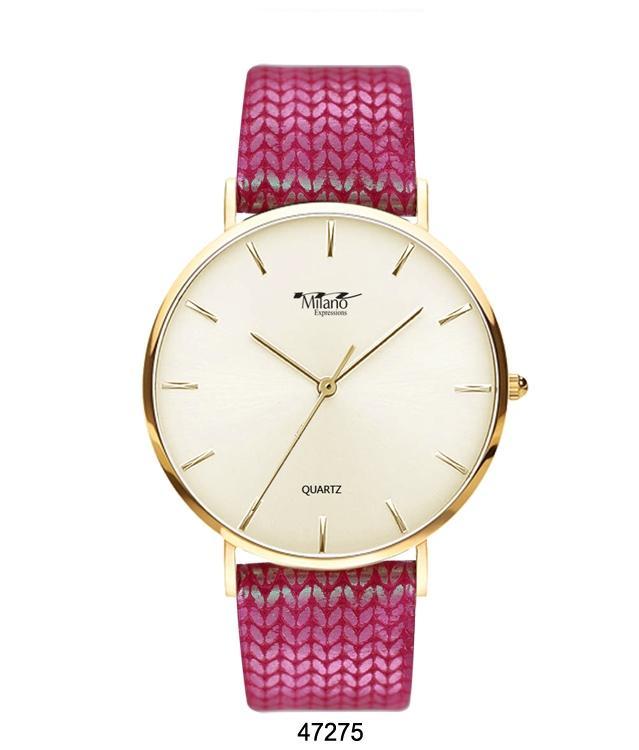 San Bernardino watch featuring a magenta vegan leather band, gold case, and gold dial, perfect for stylish and ethical fashion.