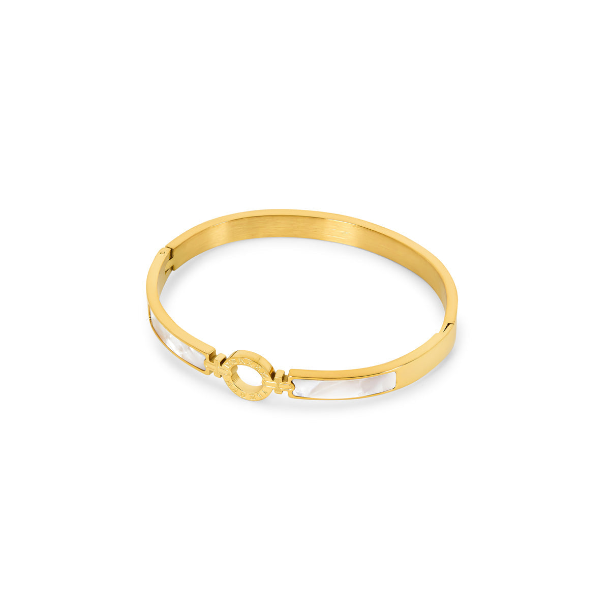 Aura Bangle Bracelet in gold, crafted from premium stainless steel with an elegant design, showcasing its 18k gold plating.