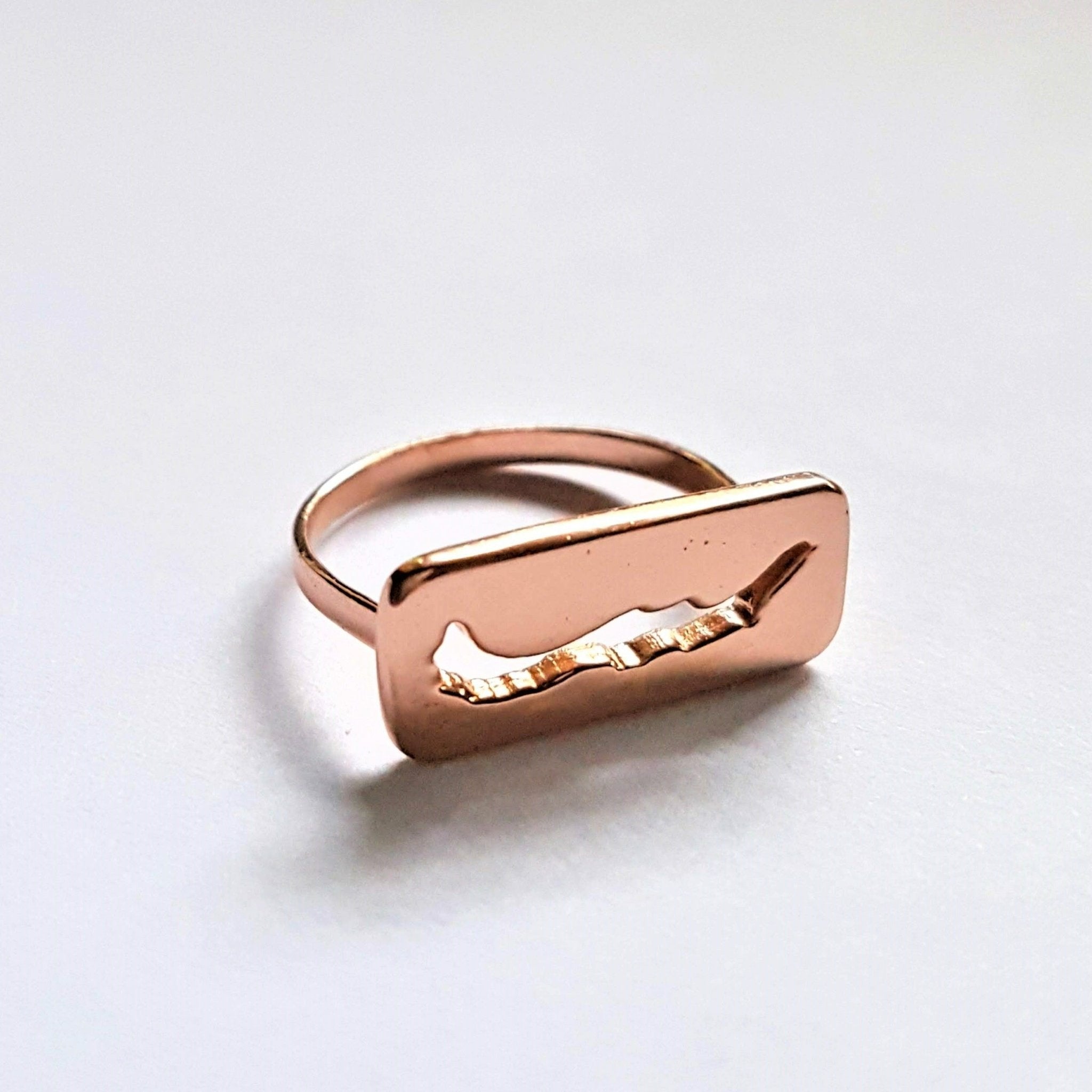 Savary Island Cut Out Ring in rose gold plated silver, featuring a unique island silhouette on a sleek band.