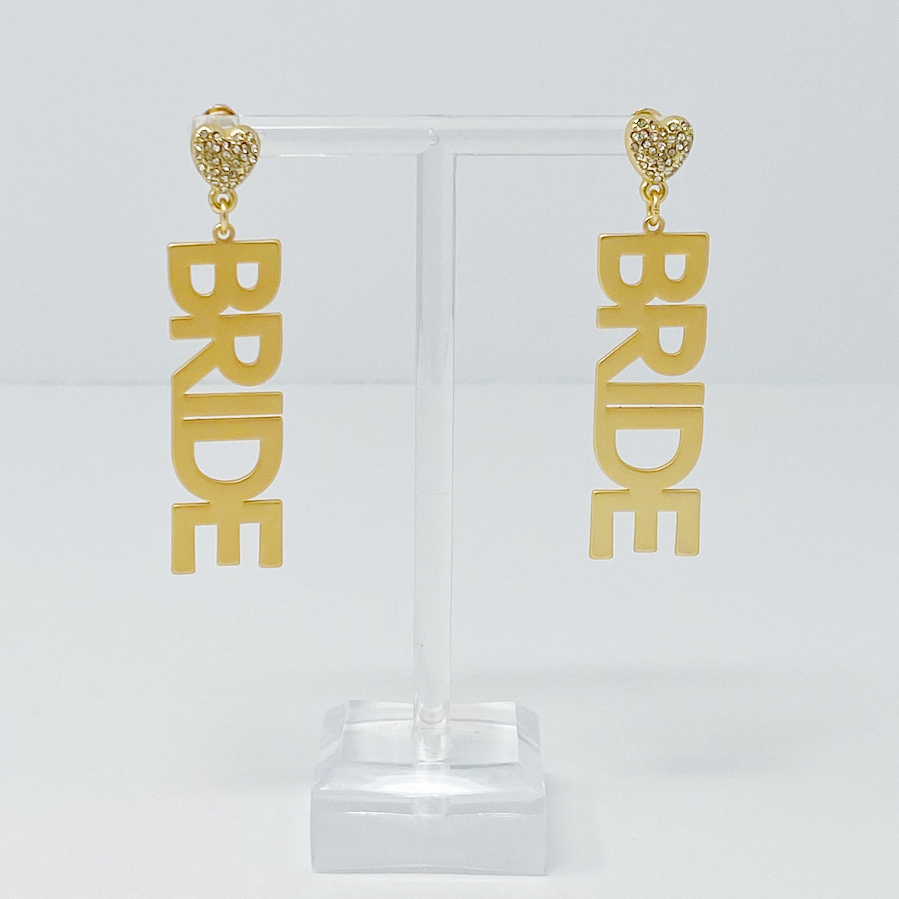 Elegant gold plated brass earrings designed for brides, featuring a stylish and modern look, perfect for weddings and bachelorette parties.