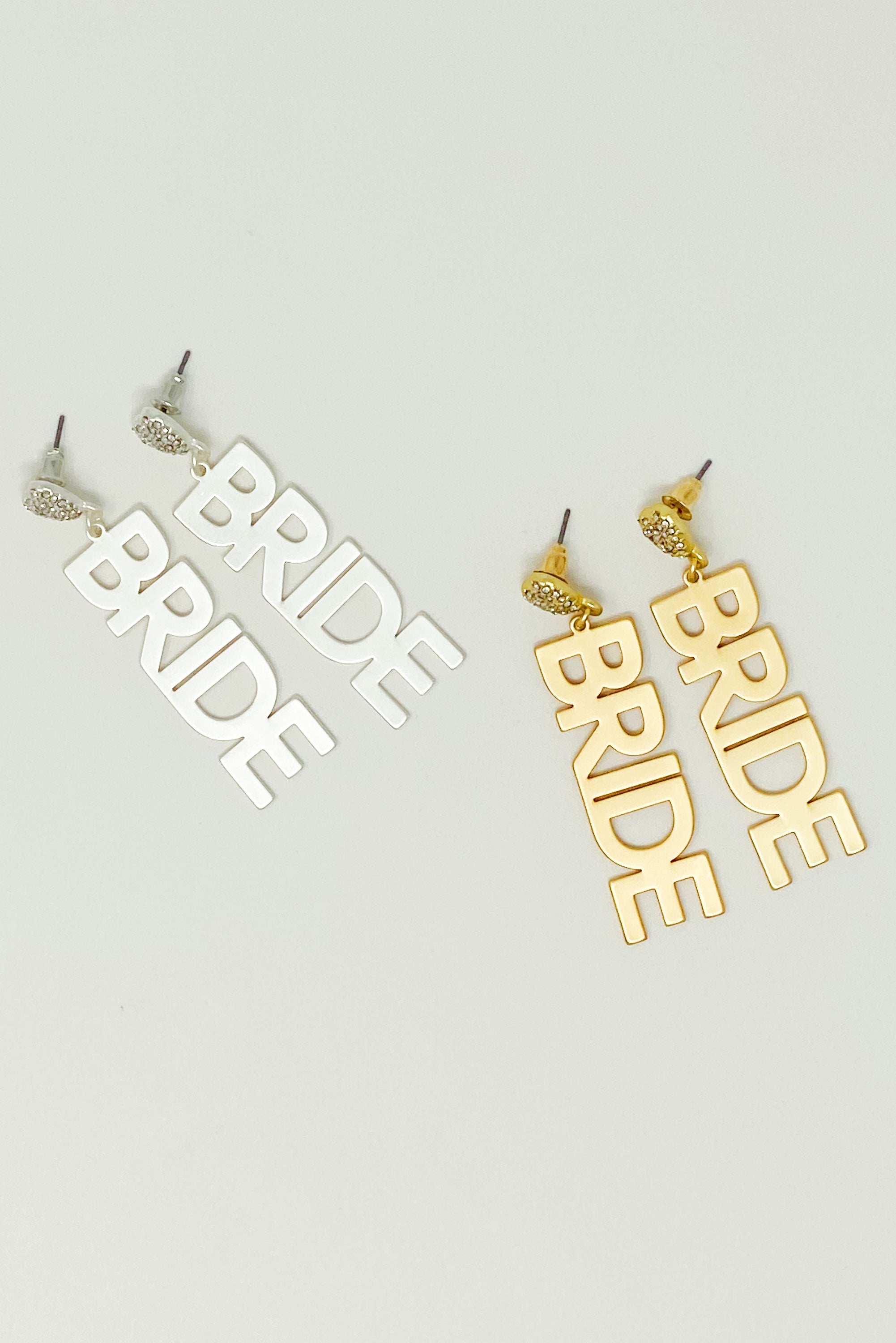 Elegant gold plated brass earrings designed for brides, featuring a stylish and modern look, perfect for weddings and bachelorette parties.