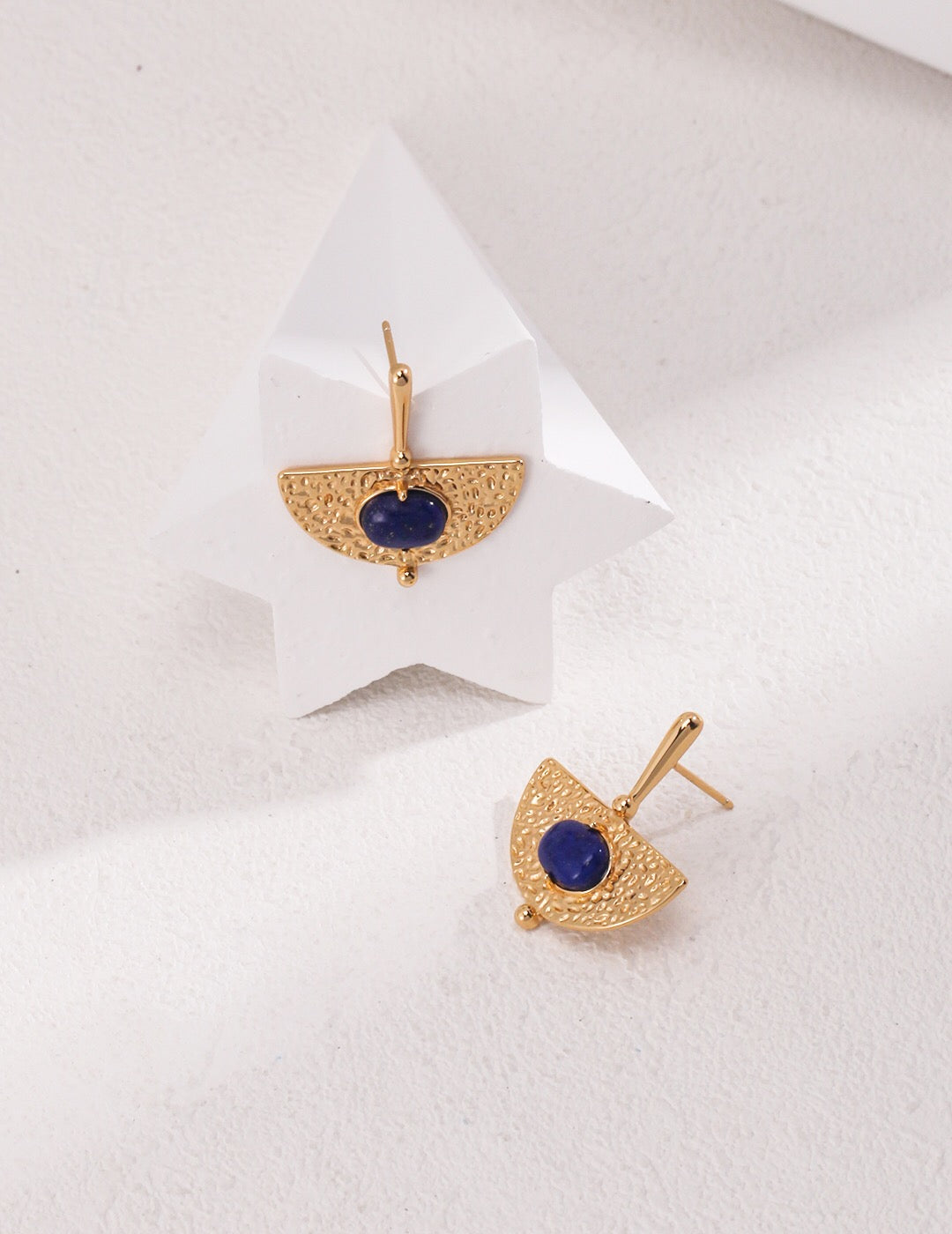 Handmade Scalloped Lapis Lazuli Earrings featuring gold vermeil, showcasing a rich blue color and elegant design.