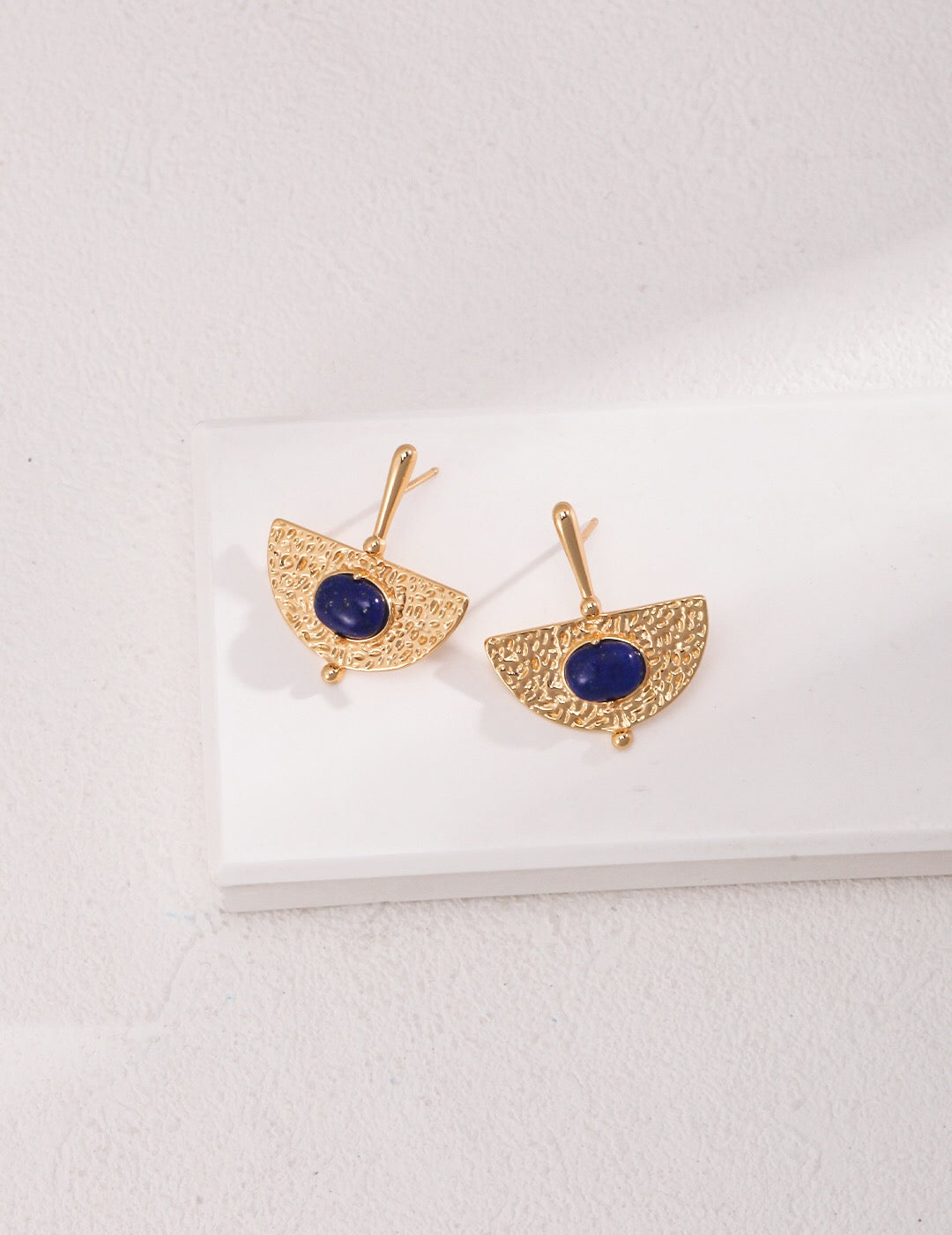 Handmade Scalloped Lapis Lazuli Earrings featuring gold vermeil, showcasing a rich blue color and elegant design.