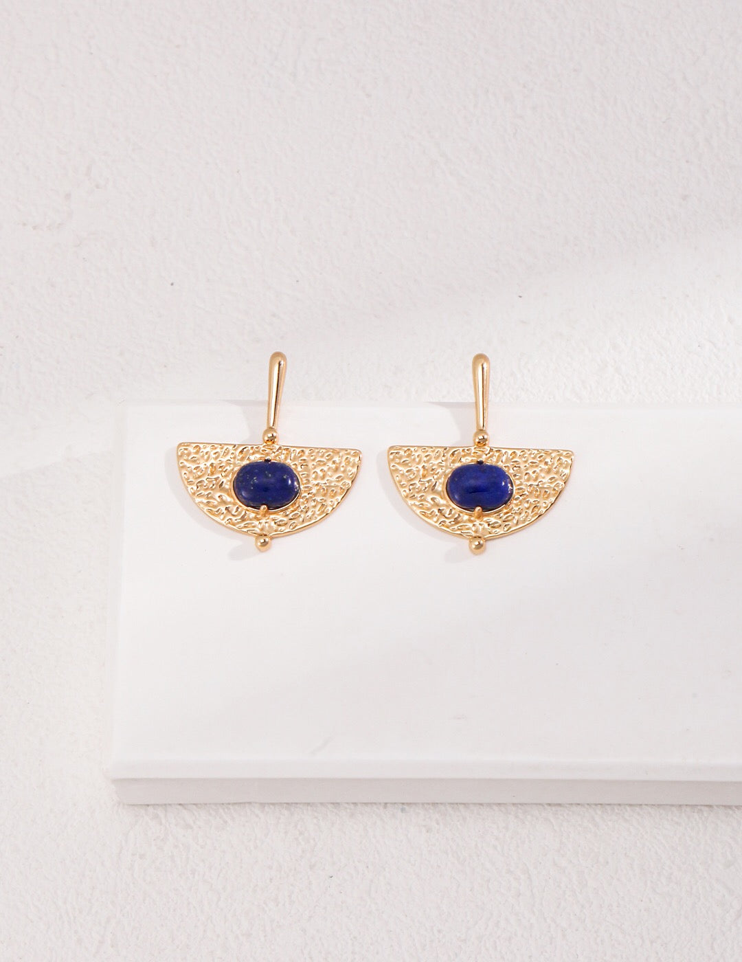 Handmade Scalloped Lapis Lazuli Earrings featuring gold vermeil, showcasing a rich blue color and elegant design.