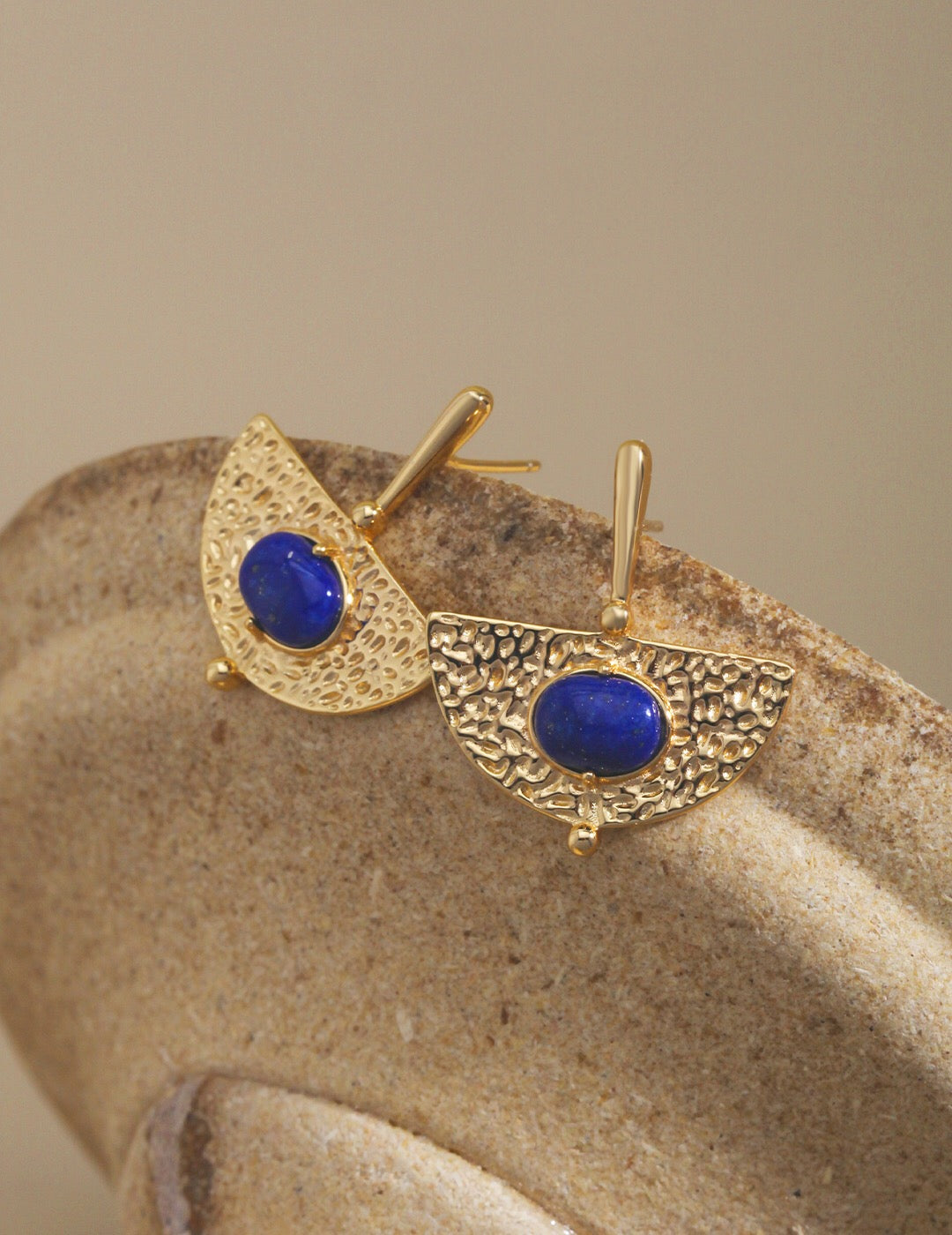 Handmade Scalloped Lapis Lazuli Earrings featuring gold vermeil, showcasing a rich blue color and elegant design.