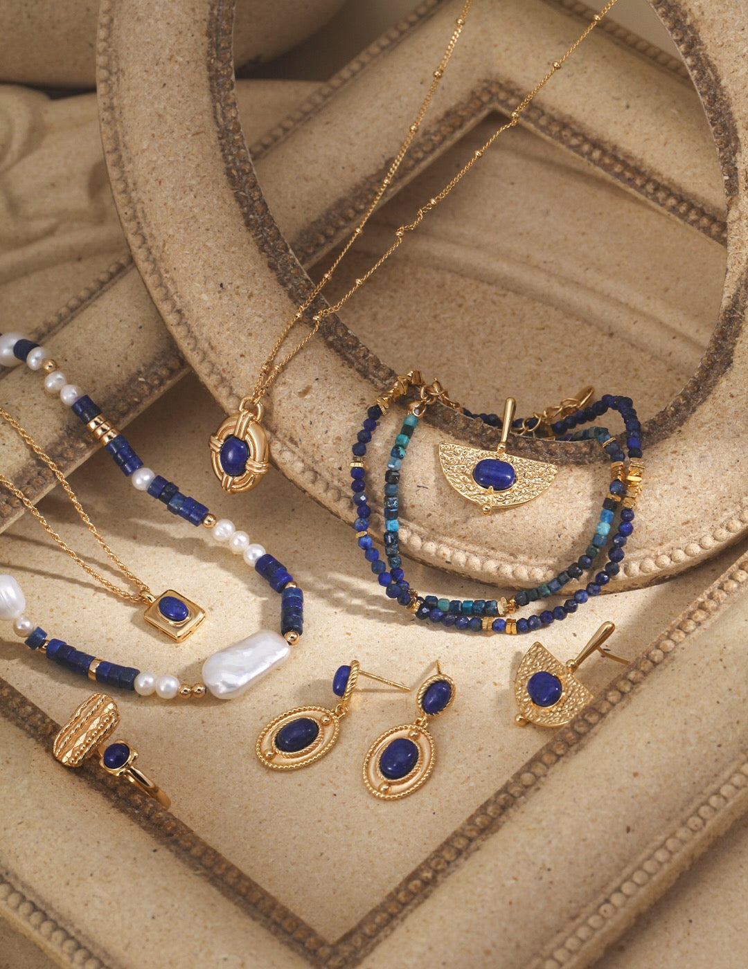 Handmade Scalloped Lapis Lazuli Earrings featuring gold vermeil, showcasing a rich blue color and elegant design.