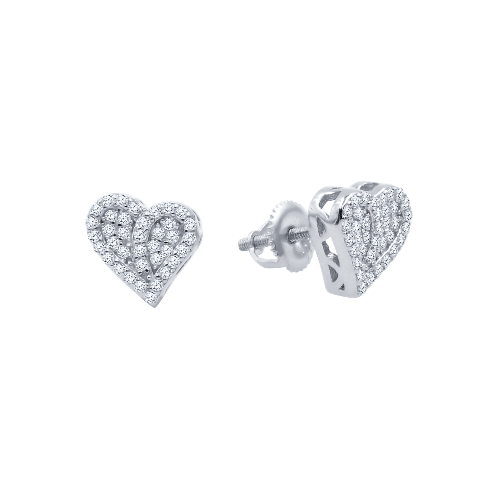 A pair of Scandalous Screw Back Earrings featuring heart-shaped designs with sparkling cubic zircon stones and golden plating.