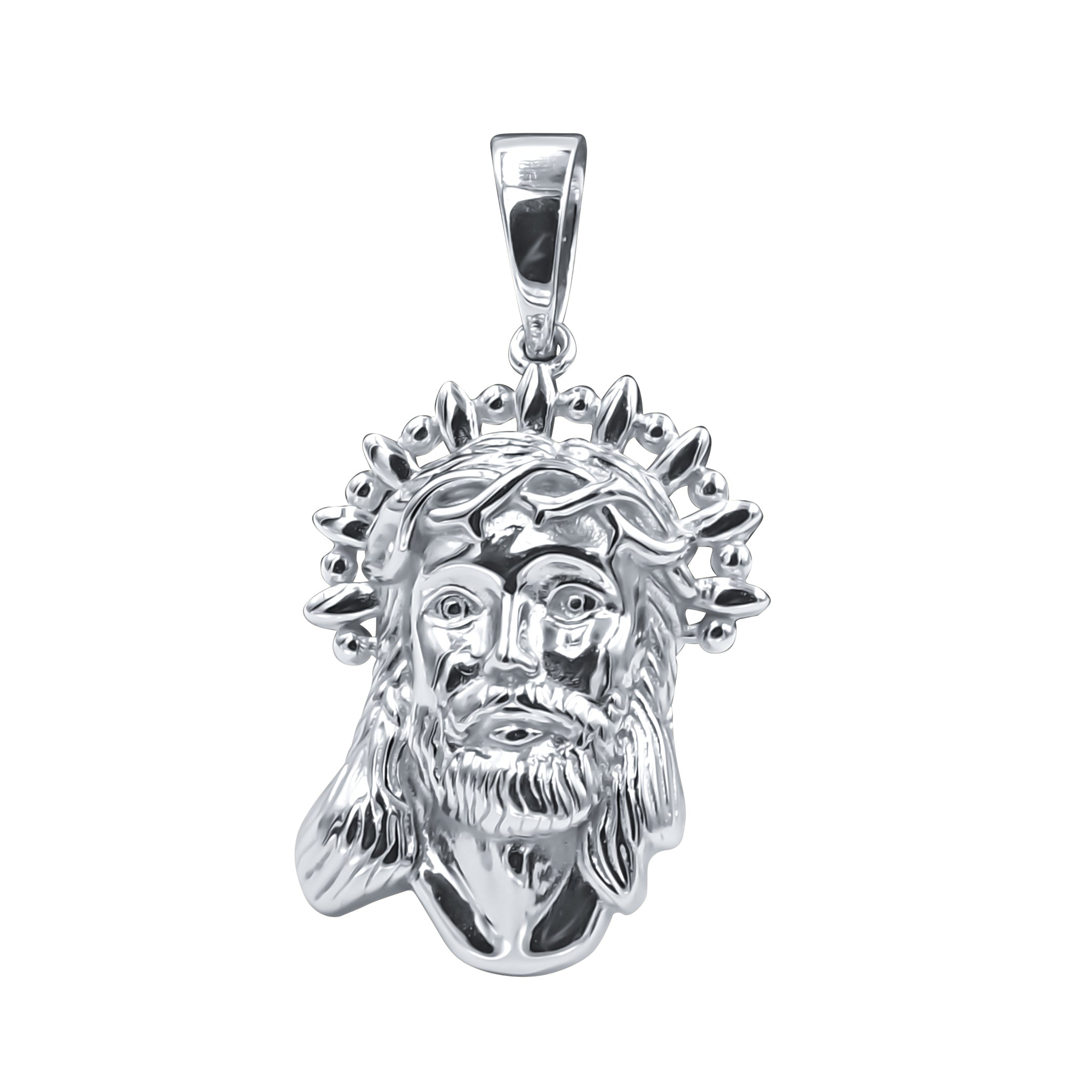 SCHILD Sterling Silver Pendant featuring an intricately sculpted portrait of Jesus, adorned with cubic zircon stones.