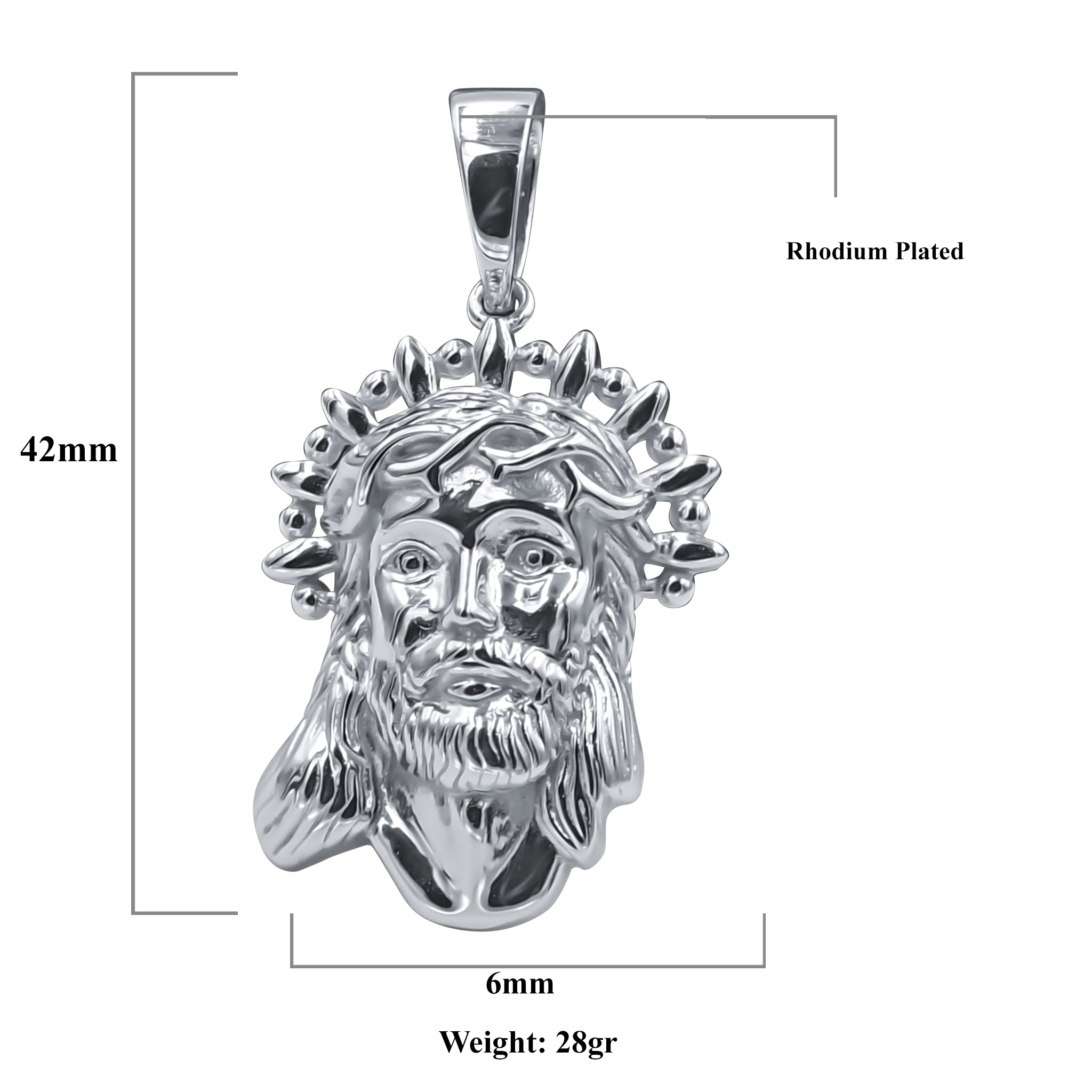 SCHILD Sterling Silver Pendant featuring an intricately sculpted portrait of Jesus, adorned with cubic zircon stones.