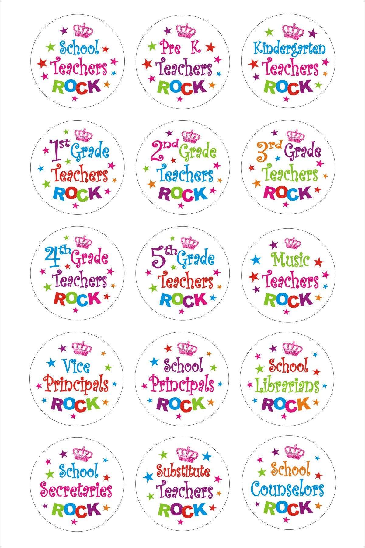 Assorted hand-pressed School Teachers Rock Snaps in vibrant colors, designed for jewelry customization.