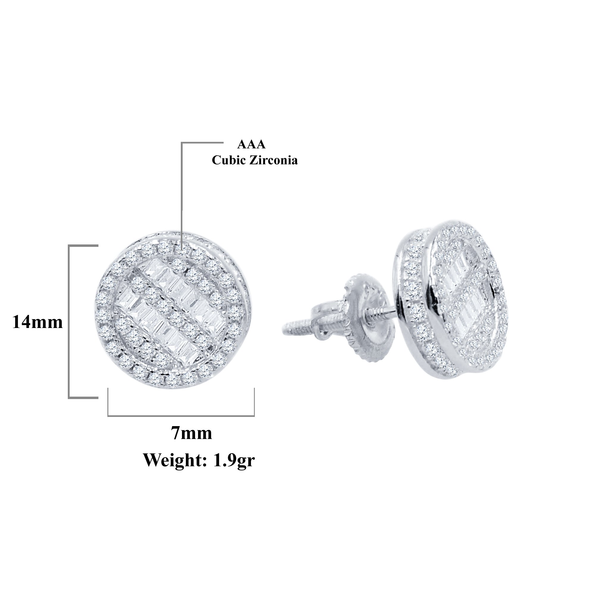 A pair of Scintillant Screw Back Earrings featuring round cushion cut cubic zircon stones with golden color plating, elegantly designed for women.