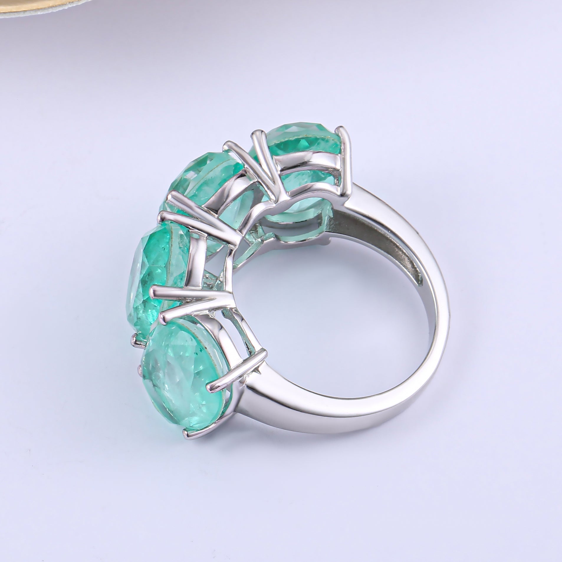 A beautiful See Blue Paraiba ring made of 925 sterling silver with a real white gold surface, featuring an oval blue paraiba stone.