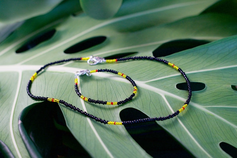 Colorful seed bead bracelet and anklet set, showcasing vibrant patterns and customizable designs.