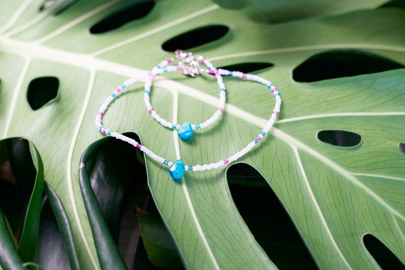 Colorful seed bead bracelet and anklet set, showcasing vibrant patterns and customizable designs.