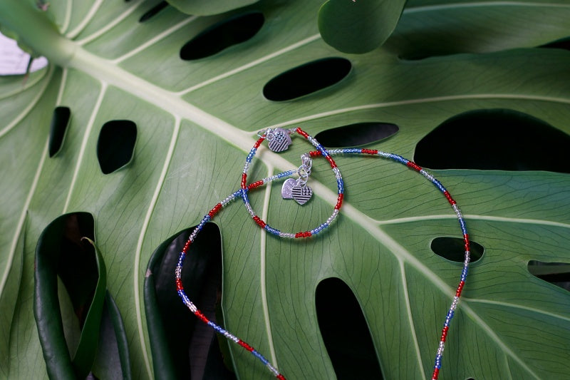 Colorful seed bead bracelet and anklet set, showcasing vibrant patterns and customizable designs.