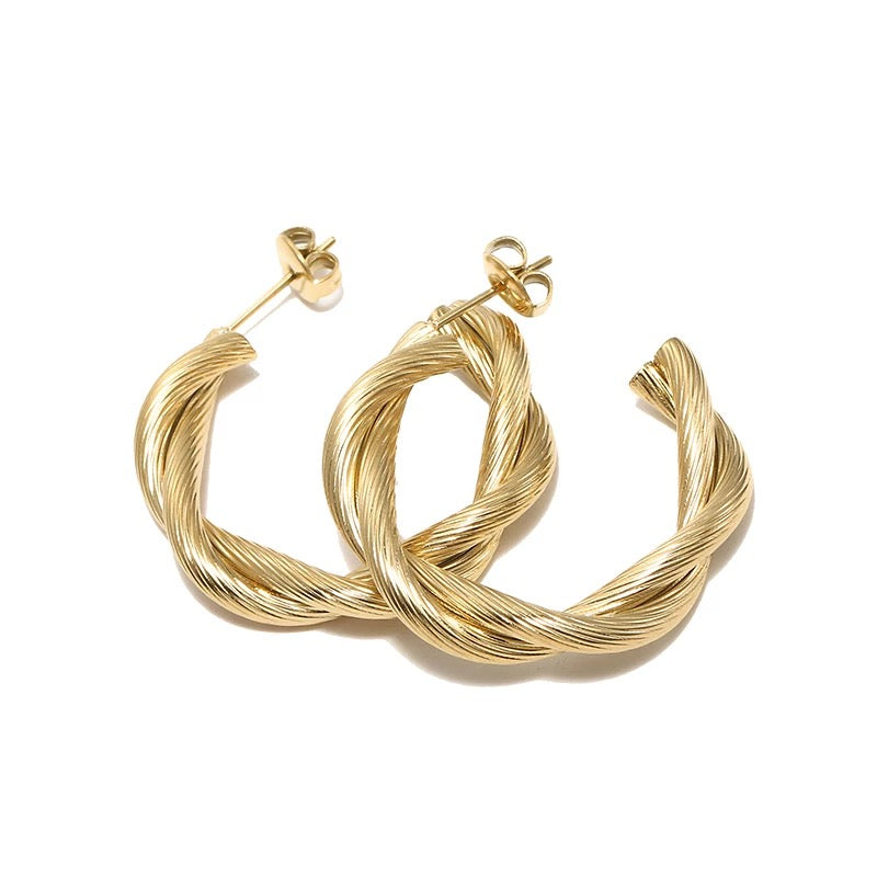 Sedona Twisted Hoop Earrings featuring a textured twisted tube design in gold plating.