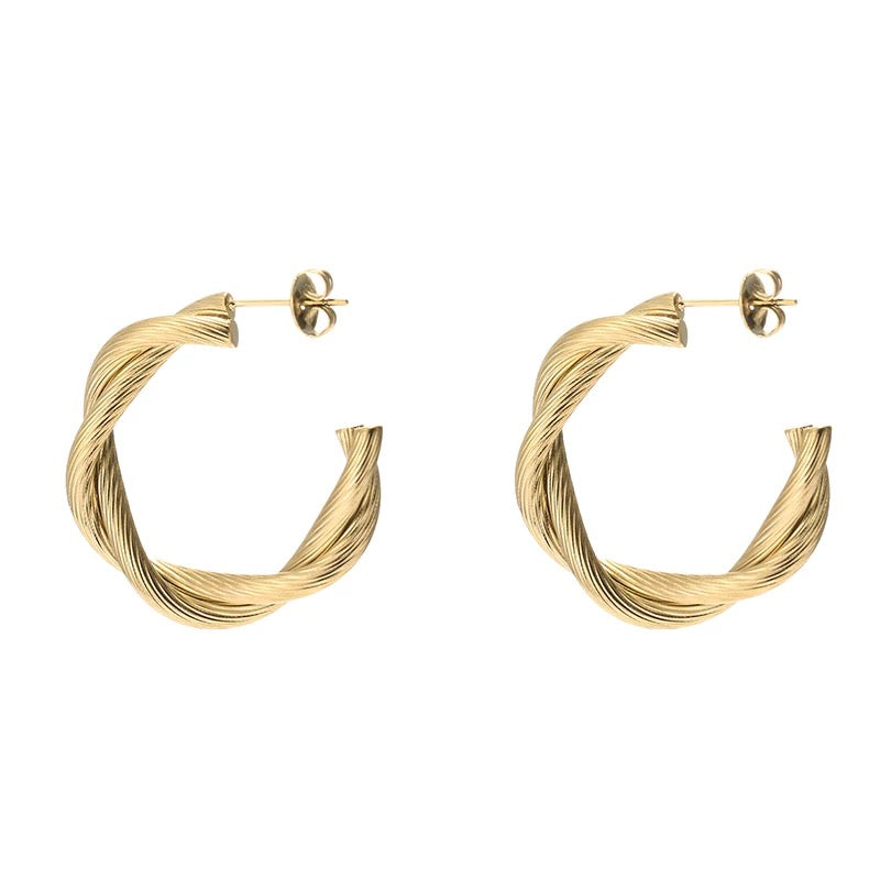 Sedona Twisted Hoop Earrings featuring a textured twisted tube design in gold plating.