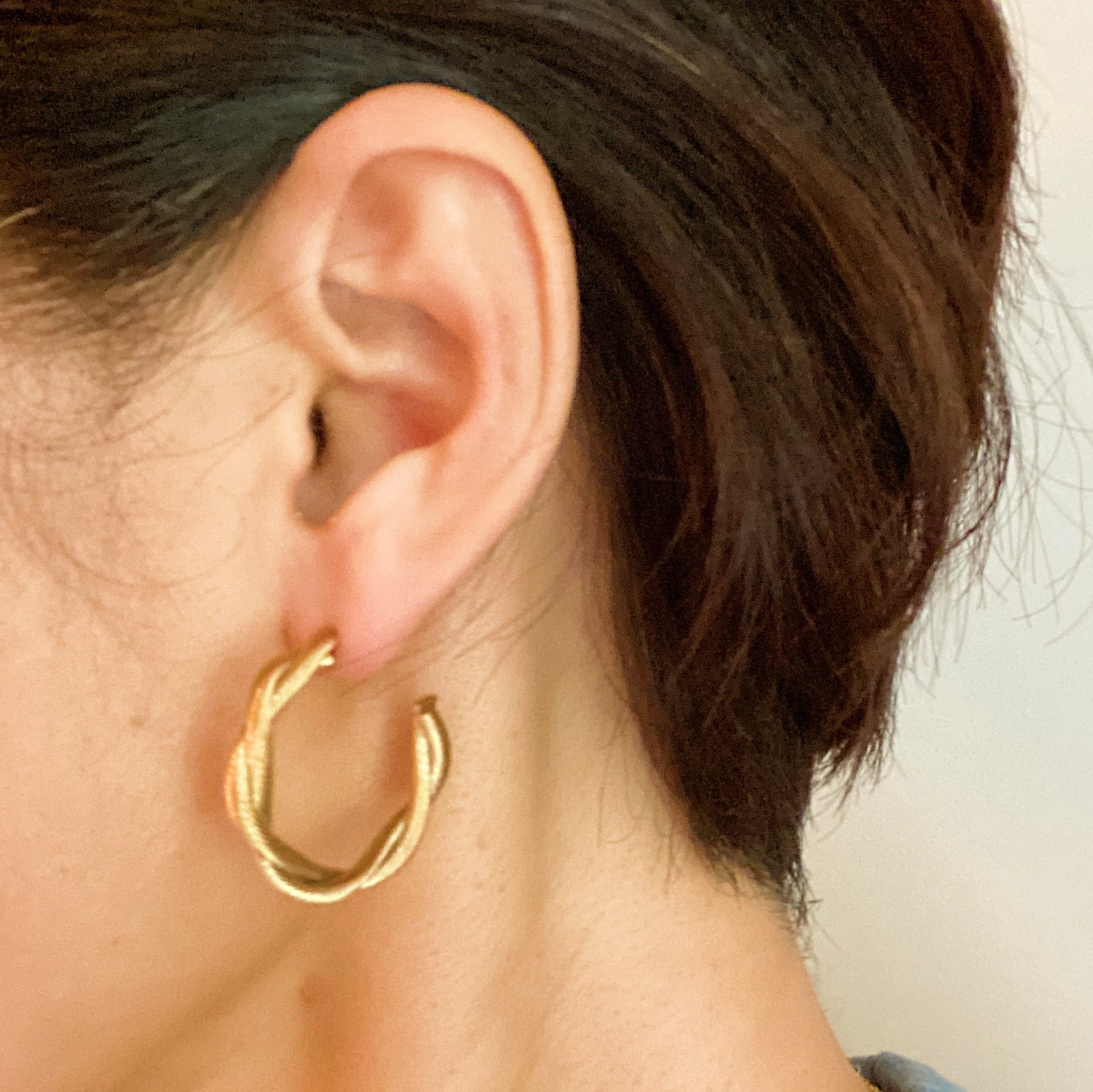 Sedona Twisted Hoop Earrings featuring a textured twisted tube design in gold plating.