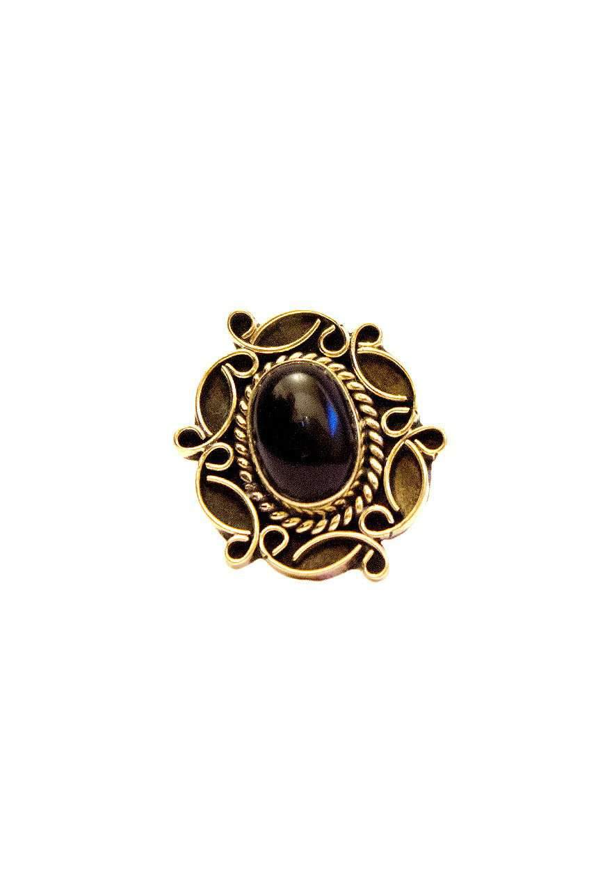 A detailed image of the Sensual Stone Ring featuring a semi-precious stone set in an intricate brass design, showcasing its elegance and craftsmanship.