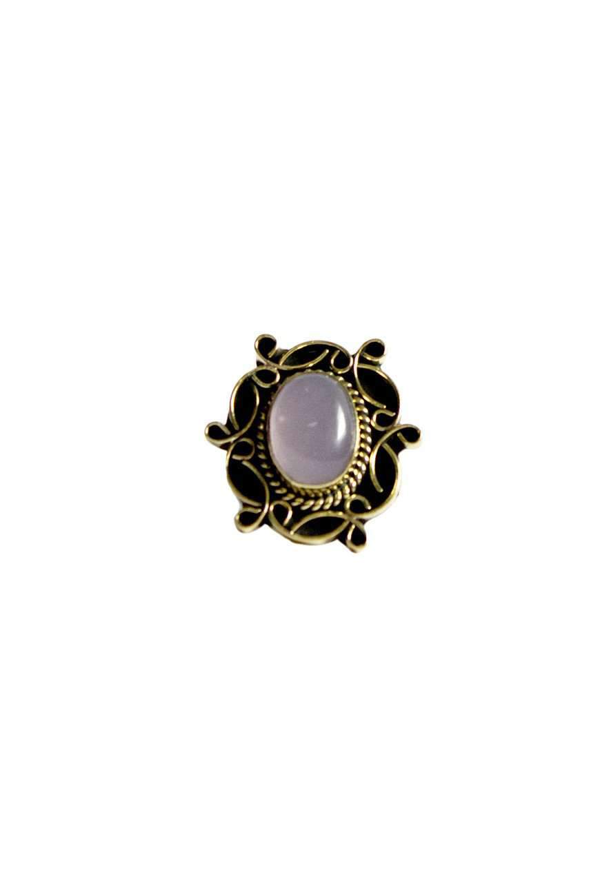 A detailed image of the Sensual Stone Ring featuring a semi-precious stone set in an intricate brass design, showcasing its elegance and craftsmanship.