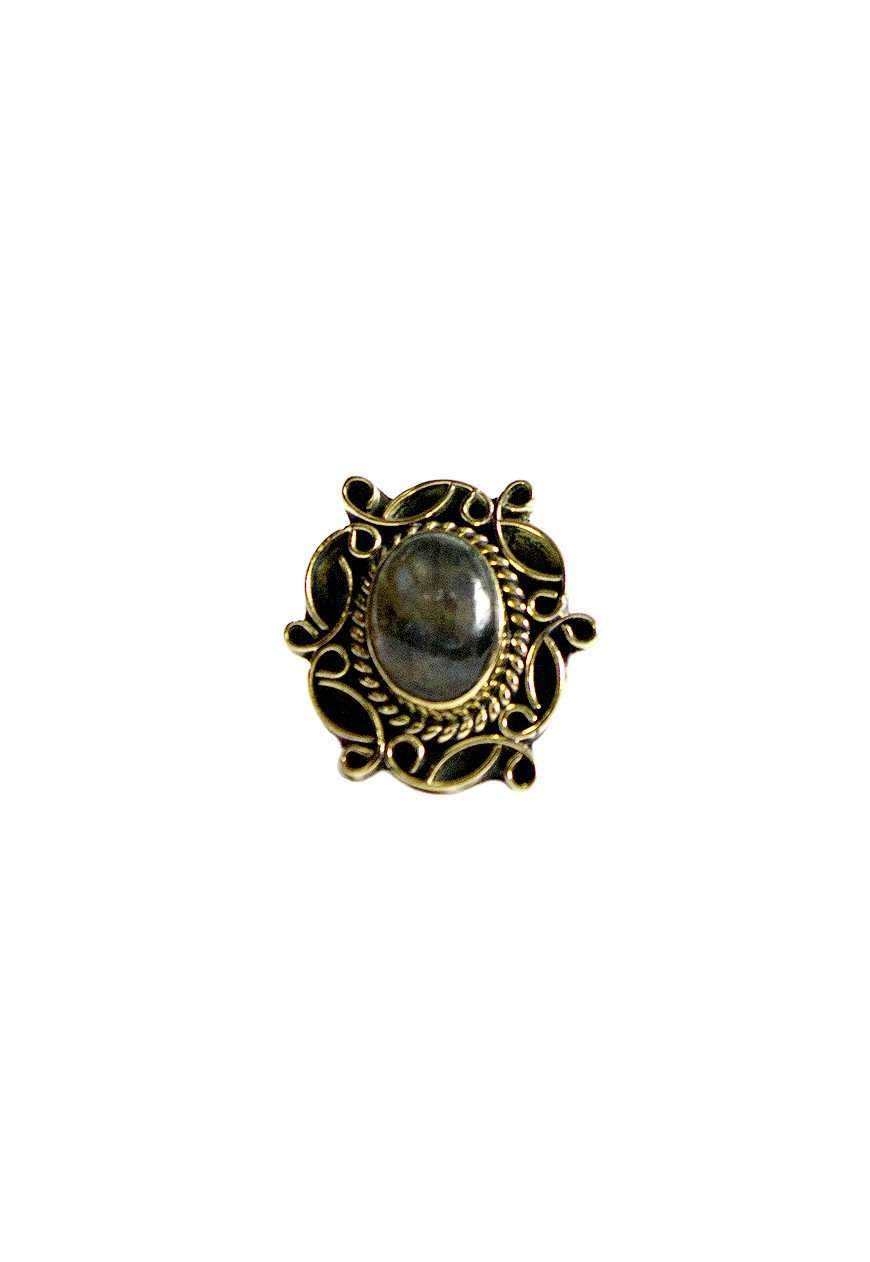 A detailed image of the Sensual Stone Ring featuring a semi-precious stone set in an intricate brass design, showcasing its elegance and craftsmanship.