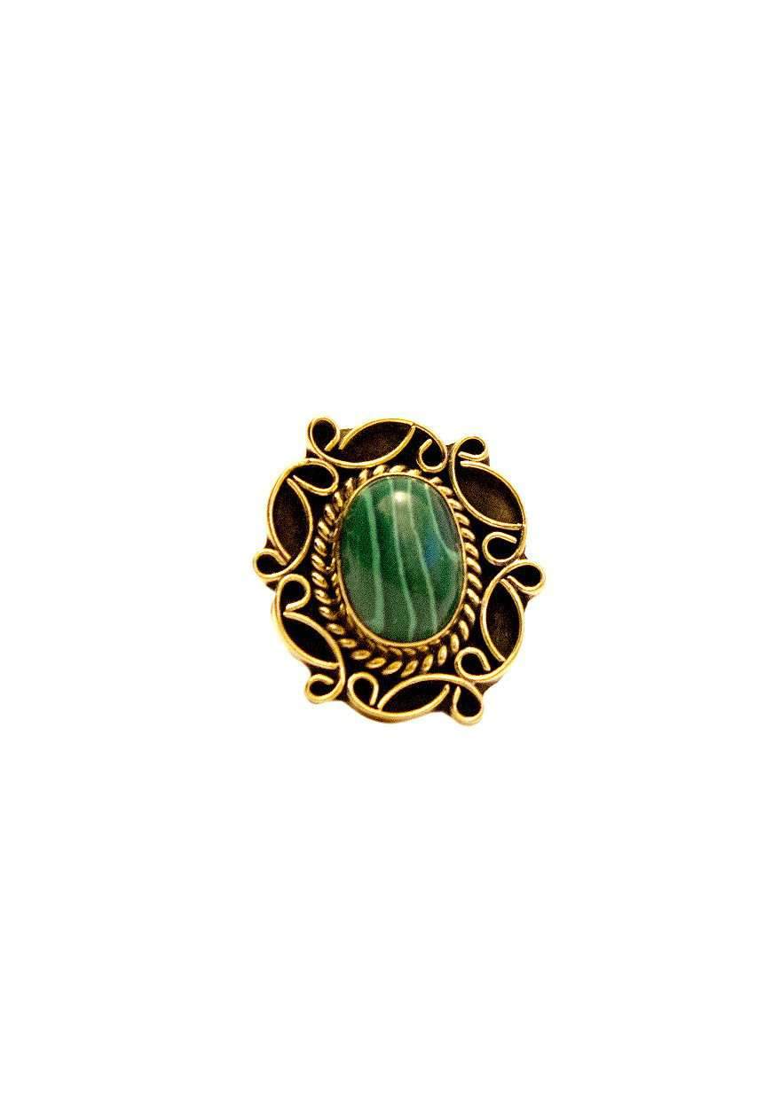 A detailed image of the Sensual Stone Ring featuring a semi-precious stone set in an intricate brass design, showcasing its elegance and craftsmanship.