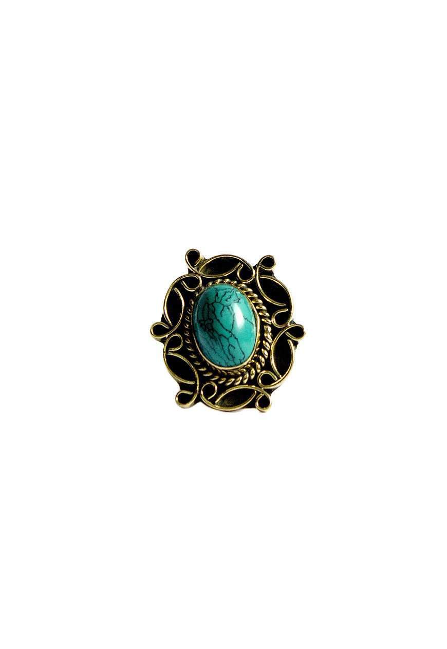 A detailed image of the Sensual Stone Ring featuring a semi-precious stone set in an intricate brass design, showcasing its elegance and craftsmanship.