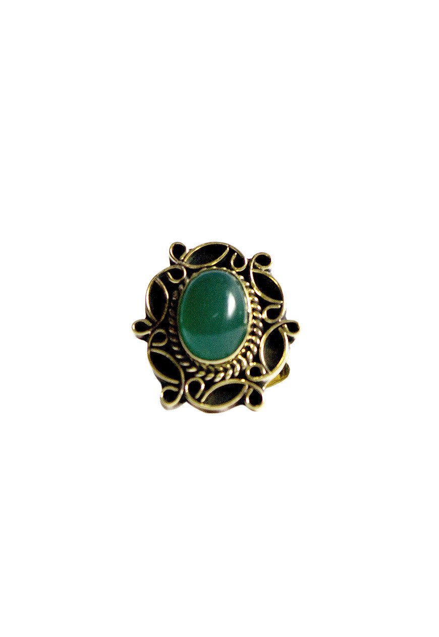 A detailed image of the Sensual Stone Ring featuring a semi-precious stone set in an intricate brass design, showcasing its elegance and craftsmanship.