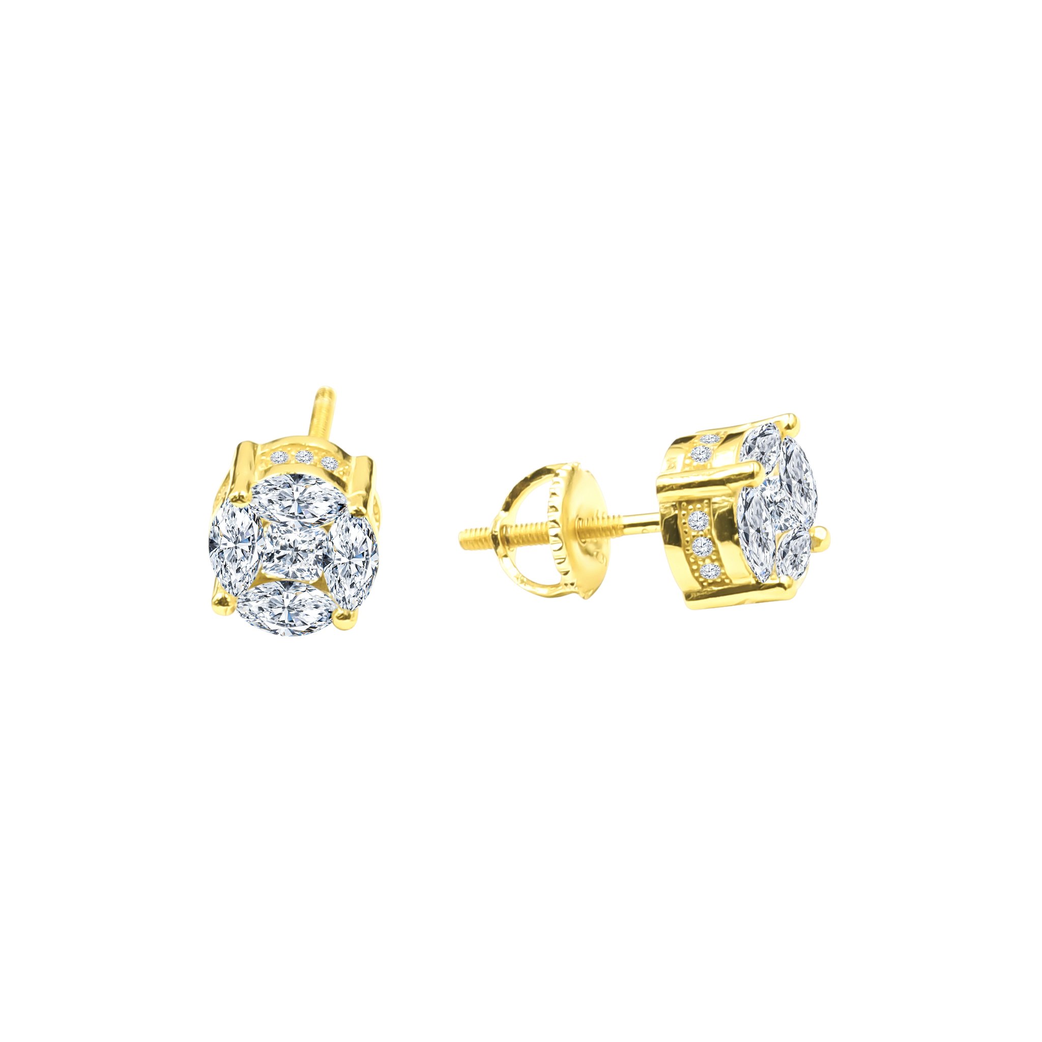 Seraphic Screw Back earrings featuring brass copper metal and sparkling cubic zircon stones, elegantly designed for casual and formal wear.