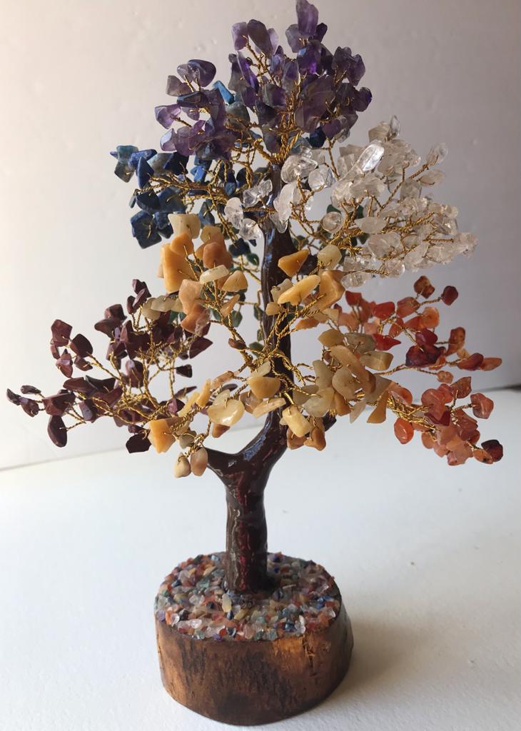 A beautifully crafted Seven Chakra Gemstone Money Tree featuring 500 natural gemstone chips, symbolizing prosperity and positive energy.