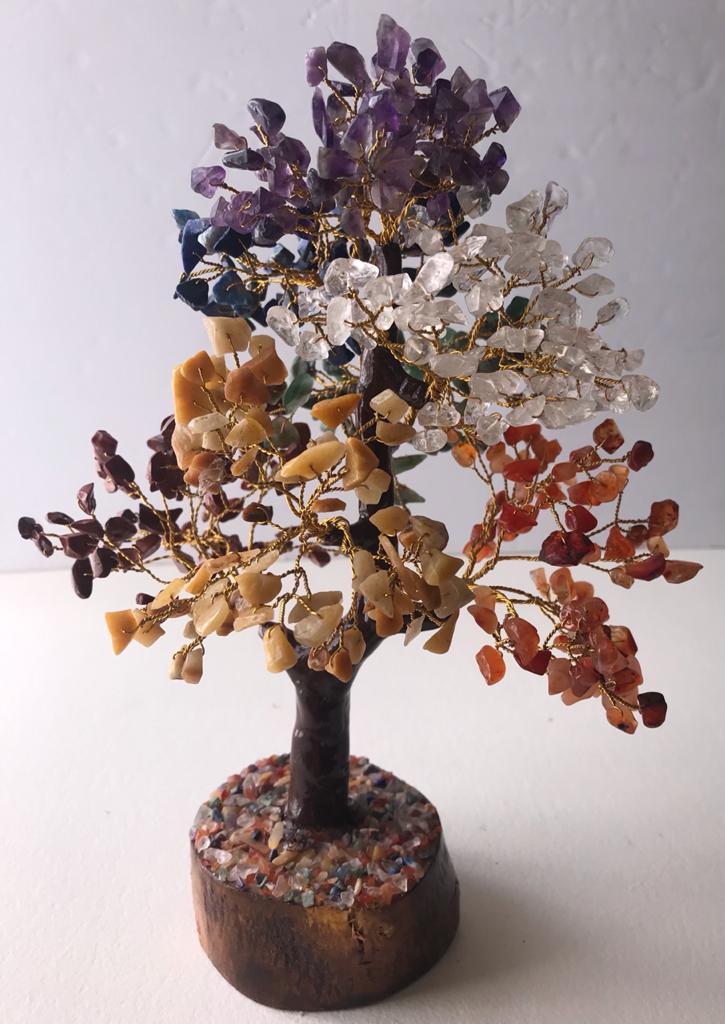 A beautifully crafted Seven Chakra Gemstone Money Tree featuring 500 natural gemstone chips, symbolizing prosperity and positive energy.