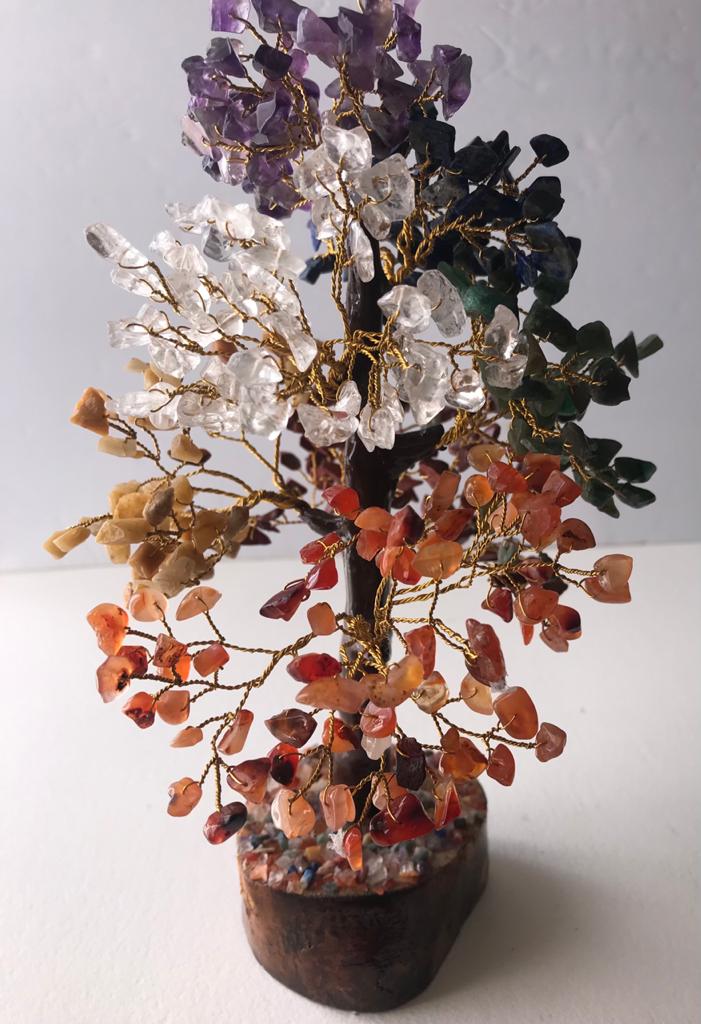 A beautifully crafted Seven Chakra Gemstone Money Tree featuring 500 natural gemstone chips, symbolizing prosperity and positive energy.