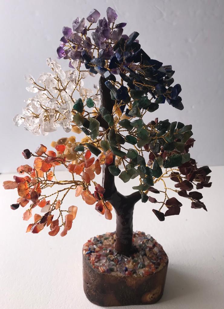 A beautifully crafted Seven Chakra Gemstone Money Tree featuring 500 natural gemstone chips, symbolizing prosperity and positive energy.