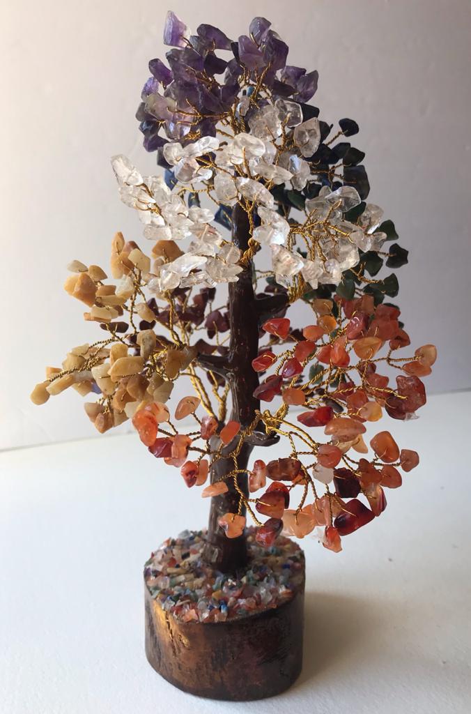 A beautifully crafted Seven Chakra Gemstone Money Tree featuring 500 natural gemstone chips, symbolizing prosperity and positive energy.